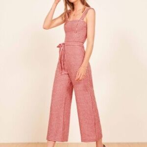 Reformation Red Birch Jumpsuit, May check, Square Neck - XS/US 2